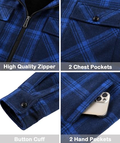 Image of SCODI Men's Flannel Jacket Sherpa Lined Plaid Fleece Hoodies Zip Up Coat