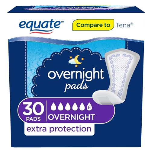 Equate Women's Overnight Extra Protection Incontinence Pads, Overnight Absorbency (30 Count) and Bookmark Gift of INCREDISHOP
