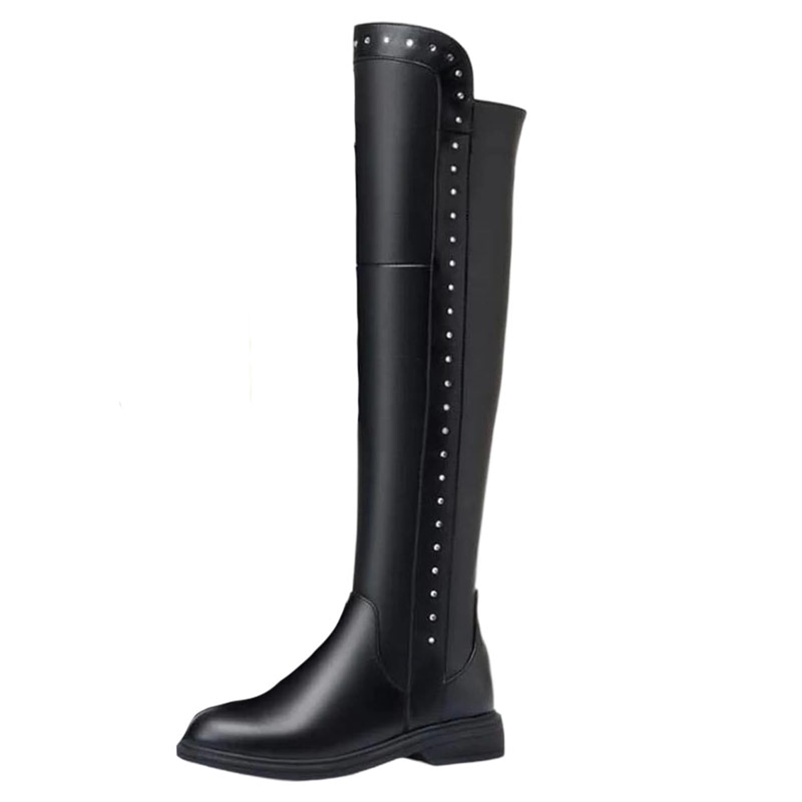 Womens Over-The-Knee Boots British Inspired Thigh High Style with Roman Accents A Mid-Height Square Heel and A Round