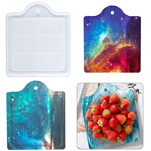 Voyyphixa Large Serving Board Resin Mold, Fruit Tray Silicone Molds with Hanging Hole, Cutting Board Molds for DIY Dinner Plate, Square Coaster