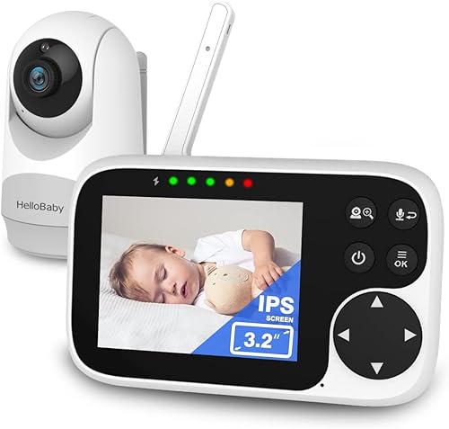 HelloBaby Monitor de bebé con cámara y audio pantalla LCD de 32 pulgadas cámara de bebé sin WiFi para privacidad VOX zoom panorámico de 355 visión