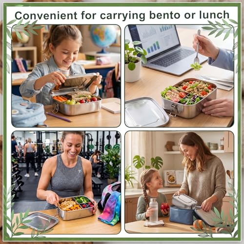 Image of Funnymoom 4 Pcs Stainless Steel Bento Lunch Box, 3 Compartment