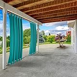 TWOPAGES Turquoise Thermal Insulated Outdoor Curtain with Grommet on Top and Bottom for Balcony, 100W x 84L Windproof Waterproof Patio Privacy Curtain, 1 Piece