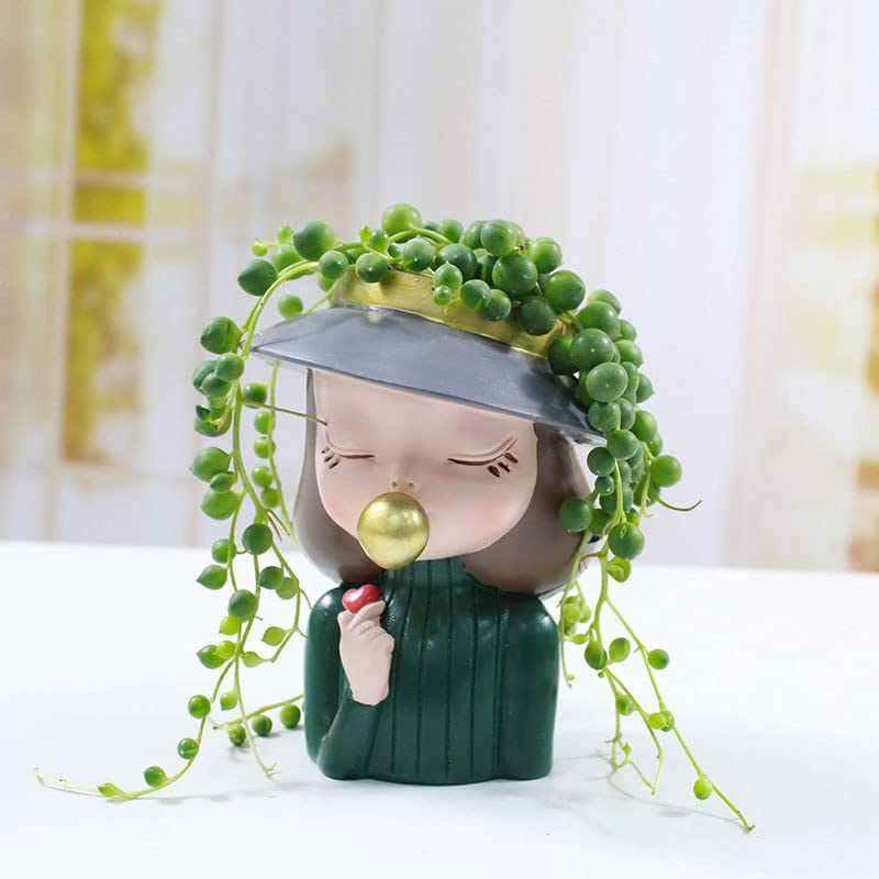 GIMURM Cute Succulent Spring Garden Pots Decorations,Girl Face Planter Pot,Indoor Cactus Pot Unique Cute Flower Pot,Outdoor Plants Pot, Home Office Desk Garden Gifts Idea for Female Plants Lover