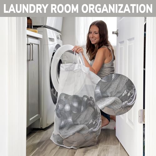 Image of Goodpick Laundry Basket with Wheels 2-Pack, 75L Tall Clothes Hamper, Large Laundry Basket with Removable Wash Bag for Corner Dorm, Rolling Hamper, Pink&White