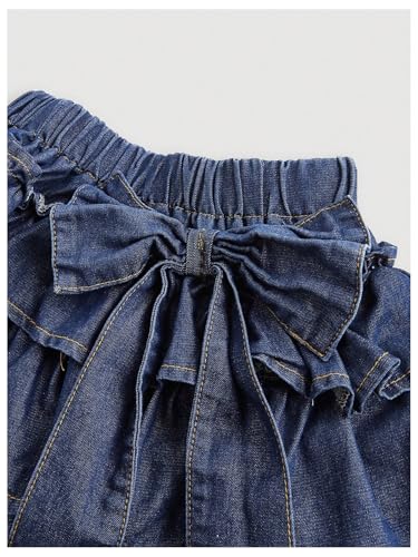 Verdusa Women's Bow Front Ruffle Cute Denim Mini Skirt Coquette Tiered Elastic Waist Jean Skirts3