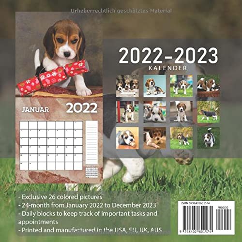 Beagle Welpen Kalender 2022-2023: 24-Monats-Kalender von Januar 2022 bis Dezember 2023. Platz für Notizen. Es ist ein perfektes Geschenk für einen geliebten Menschen