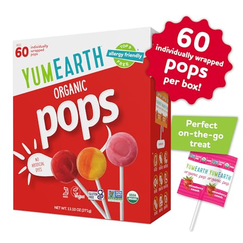 Image of YumEarth Organic Pops Fruit Flavored Lollipops, 60 Count (Pack of 1)