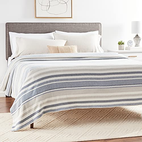 Eddie Bauer - Queen Blanket, Lightweight Cotton Bedding, Home Decor For All Seasons (Herringbone Blue Stripe, Queen) #TOP4