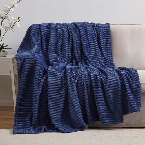 Image of Nestl Blue Throw Blanket for Couch - Cozy Warm Fuzzy Blankets for Women, Set of 2 Small Fleece Throws for Girls - Navy Blue, 50 x 60 Inches