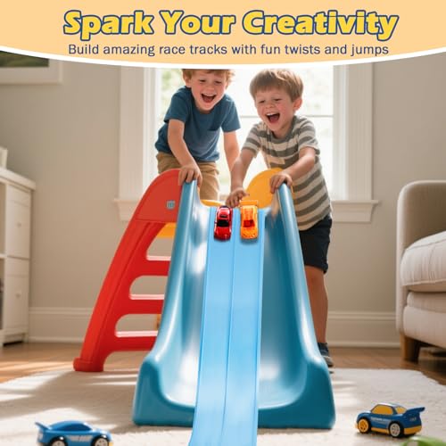 Image of Flexible Race Track for Kids Flexible Car Track 15Ft Race Track Compatible with Diecast 1 /64th Cars, Flex Tracks Roll Up Car Ramp Toy with Strong Suction Cups