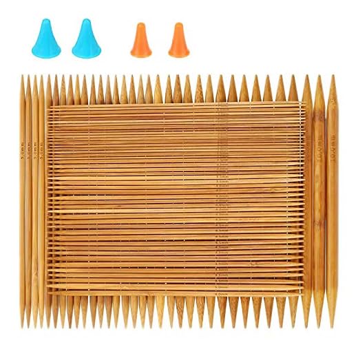 RELIAN Double Pointed Knitting Needles, 75 Pcs Bamboo Knitting Needles Set, 15 Sizes from 2.0mm-10.0mm(8 Inches Length)+ 4Pcs Knitting Needles Point Protectors