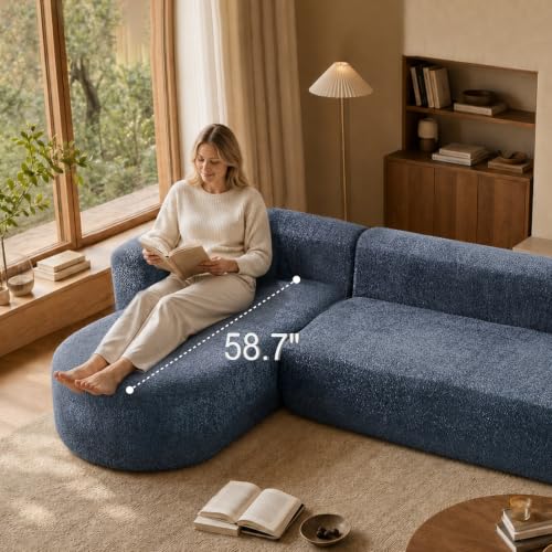 Image of Oversized Sectional Sofa with Chaise with 2 Throw Pillows, 109 inch Modern Luxury Chenille Sofa Extra Deep Seat L-Shape Curved Cloud Couch for Living Room (Left Facing Chaise, Blue)