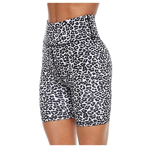 Persit Yoga Shorts for Women Spandex High Wasited Running Athletic Bike Workout Leggings Tight Fitness Gym Shorts with Pockets - White Leopard - M