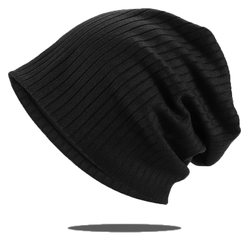 BSLVWG Gorra Slouch Beanie Suave y Baggy, Calavera de Punto Deportiva Ligera, Elástica Masculina Neutral de Invierno (Negro)