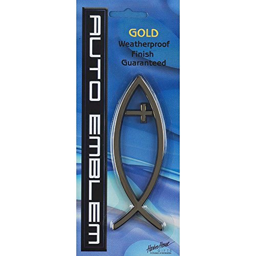 Image of Jesus Fish Ichthus Cross Large Weatherproof Auto Emblem - Gold