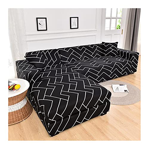 Daesar Housse Fauteuil Extensible, Housse Canapé 3 Places Motif Géométrique Housse de Canape Noir Blanc (Polyester, 3 Places)