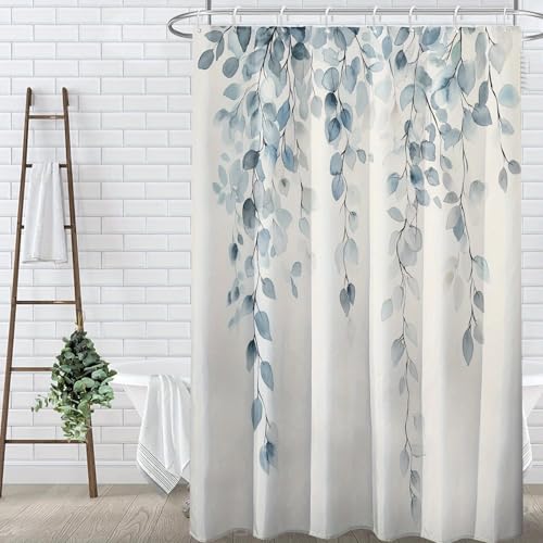 Rideau de douche imperméable motif feuilles bleu turquoise
