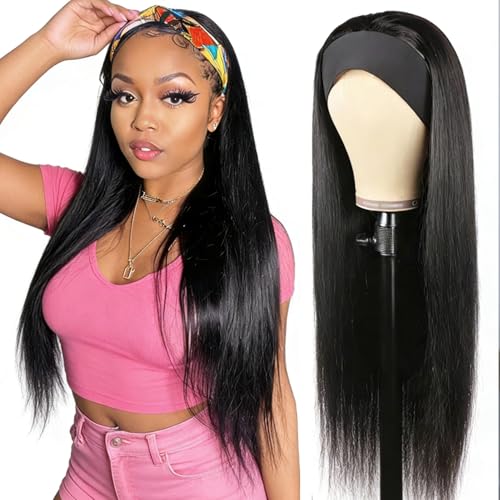 XSY Headband Wig Human Hair Straight Brazilian Virgin Human Hair Wigs for Black Women Glueless None Lace Wig 150% Density Natural Colour 26 Inch