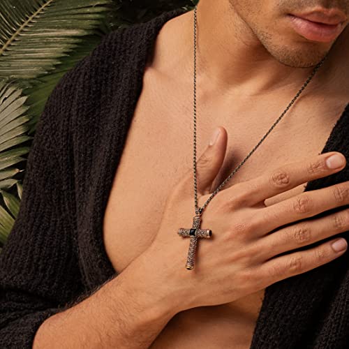 KARMA AND LUCK - Protection Cross - Men's Antique Bronze Black Onyx Necklace. Ready to Gift for Him. Protection Necklace for Him. Length: 23", handmade in Bali.2