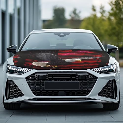Image of Car Hood Cover Protector,Eagle Print Snowproof Polyester Breathable Print Stylish Hood Covers for Cars,Decoration Universal Car Accessories