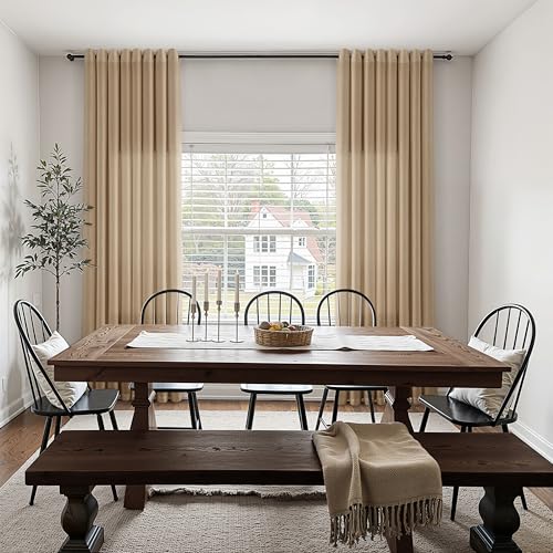 Image of Sand Beige Linen Curtains 84 Inches Long for Living Room Grommet Top Design Light Filtering Breathable Sheer Curtain Modern Farmhouse Semi Sheer Privacy Drapes for Bedroom Dining Room 52X84, 2 Panel