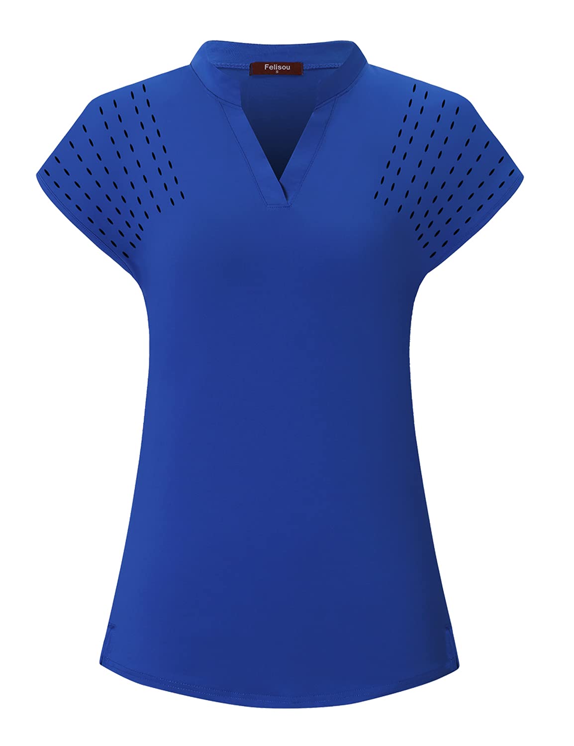 Felisou Womens V Neck Golf Polo Shirts Short Sleeve Sport Shirt Workout Tops, Royal Blue, Large