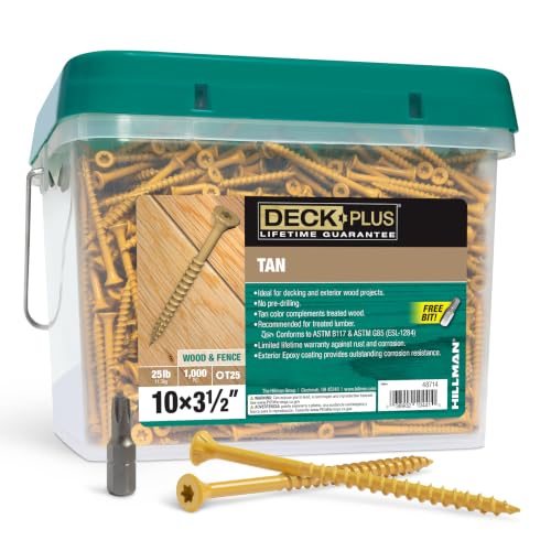 Deck Plus 3-1/2 Inch Epoxy Coated Exterior Wood and Fence Screws #10 x 3-1/2" Torx/Star Drive Included Coarse Thread, Outdoor Rust Resistant Decking Screw, Tan, 25lb Box, 1400 Pieces | 48714