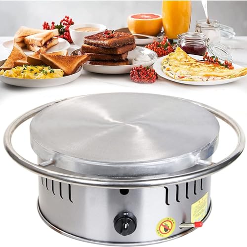 UMJIGF Commercial Gas Crepe Machine, 360° Rotatable Professional Stainless Steel Pancake Pan, 16 Inch Pancake Pan with Batter Spreader and Spatula,