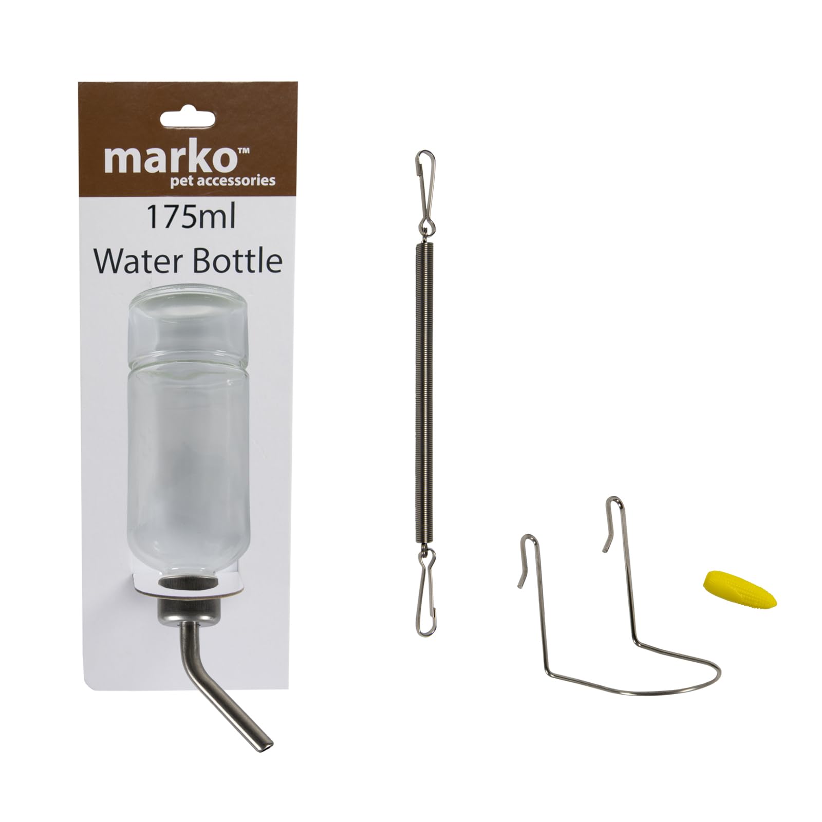 Marko Pet Accessories 175ml Glass Pet Water Bottle Feed Dispenser with Cage Mounting Kit Rabbit Guinea Pig Chew Proof Small Animal Drink Feeder