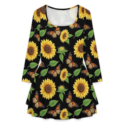 WUXEKZO 2026 Summer Women Girls Long Sleeve Sunflower Dress