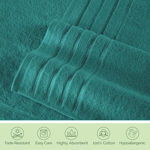 Image of Elegant Comfort 100% Turkish Cotton 4 Lines Viscose Stripe Luxury 2 Pack Bath Towel Set 27 x 54 Inch - Super Soft and Highly Absorbent Premium Hotel Spa Quality Towels for Bathroom Use, Turquoise