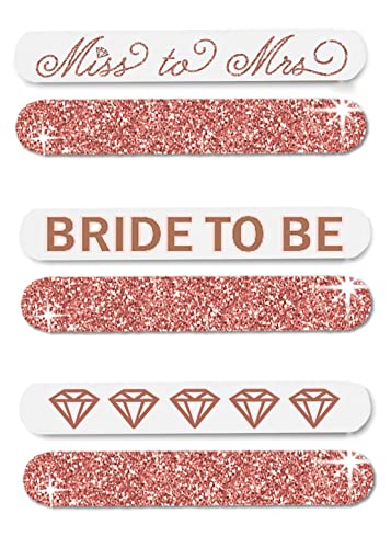 Wedding Day Survival Kit for Bride - Set of 6 Rose Gold Sparkle Bride Nail Files (2) Bride to Be, (2) Miss to Mrs, (2) Diamonds - Bridal Shower Gifts - Emery Board