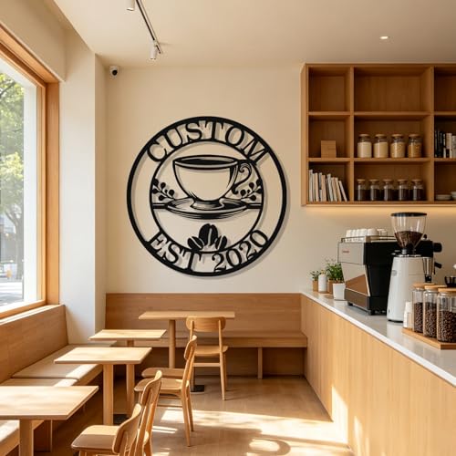 Image of Personalized Coffee Metal Sign, Custom Coffee Bar Signs, Custom Name Signs for Cafe Station, Coffee Wall Art Decor for Kitchen, Cafe Shop Decor, Cafe Lover Gift