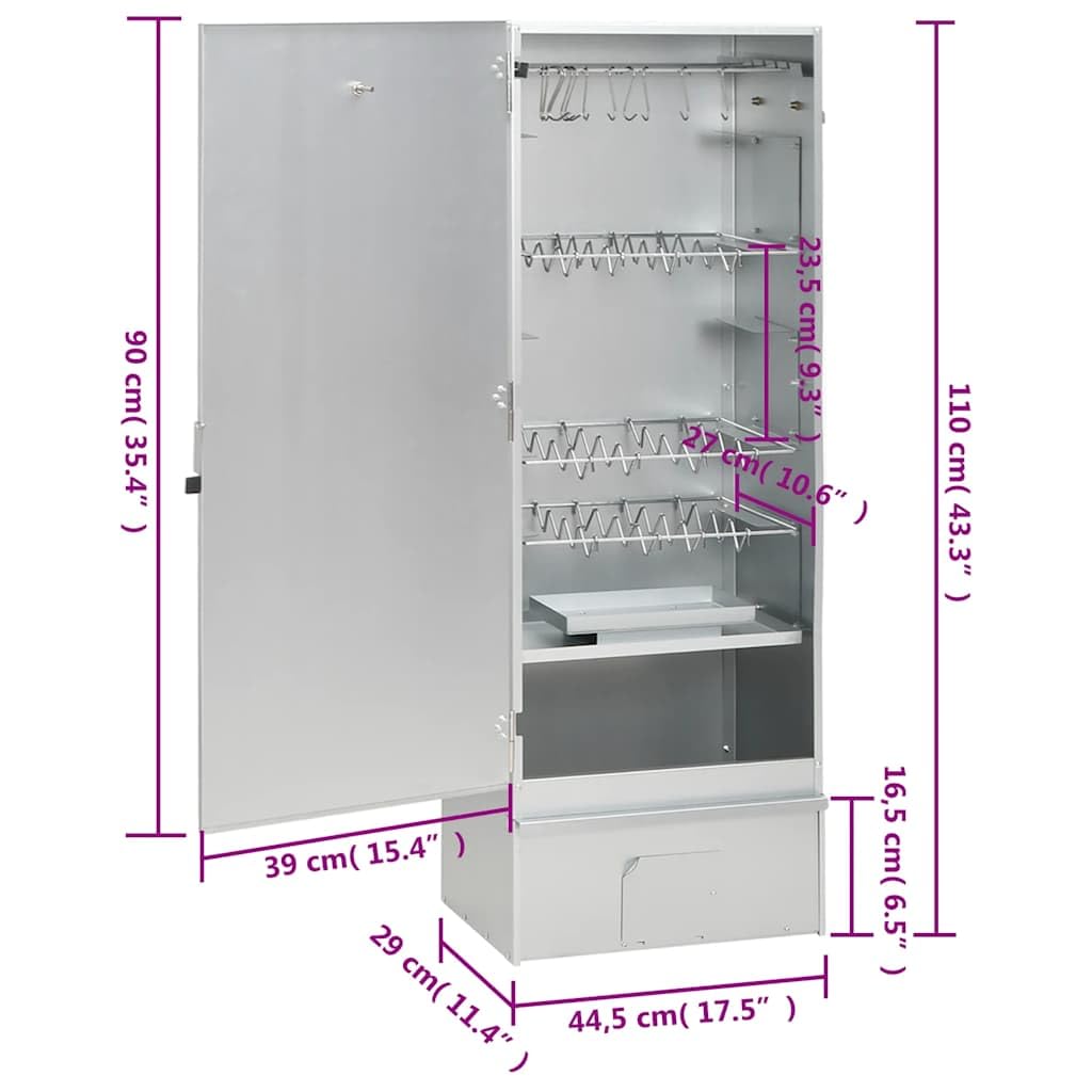 vidaXL Fumoir pour four à barbecue avec copeaux de bois 44,5x29x110 cm, fumoir, gril extérieur, BBQ, gril fumoir, fumoir extérieur, barbecue
