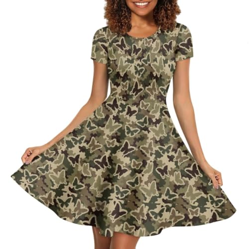 Image of HUGS IDEA Womens Puffy Swing Midi Dress Round Neck Short Sleeve Party A-Line Dresses