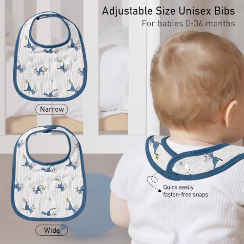 Image of Muslin Bibs for Baby Boy Girl, Adjustable Fit for Drooling and Teething | 8Pk, 100% Cotton Surface & Multi-Layer Absorbent Core, Shrink-resistant & Fade-Proof, Gentle on Sensitive Newborn skin