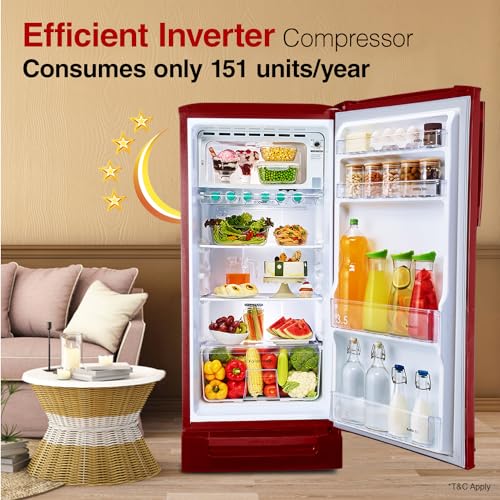Image of Godrej 202 L 4 Star Advanced Inverter, Jumbo Vegetable TrayDirect Cool Single Door Refrigerator With Base Drawer(, RD 210D TDI MN WN, Marine Wine)