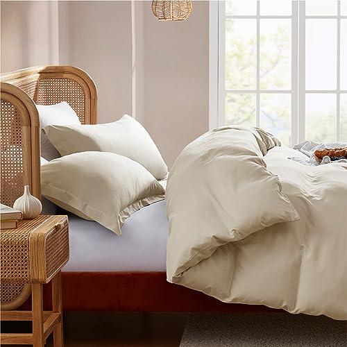 Nestl Queen Duvet Cover Set with Comforter Insert - Beige Cream 4 Piece 90x90 Duvet Cover & 2 Pillow Shams with White Quilted Down Alternative Comforter, Ultra Soft, All Season