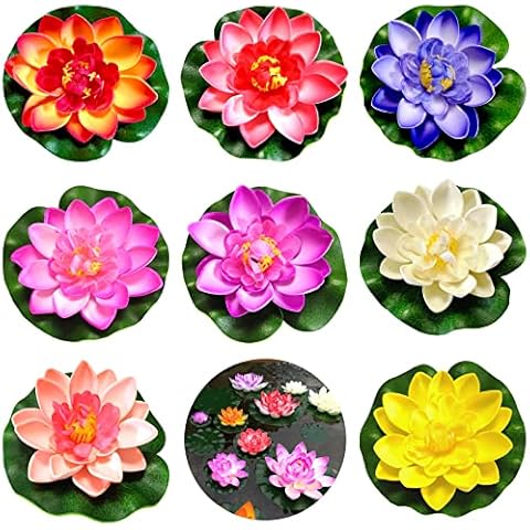8Pcs Artificial Lotus Fake Floating Water Lily EVA Simulation Pool Lotus Artificial Plants Flower Decor Cover