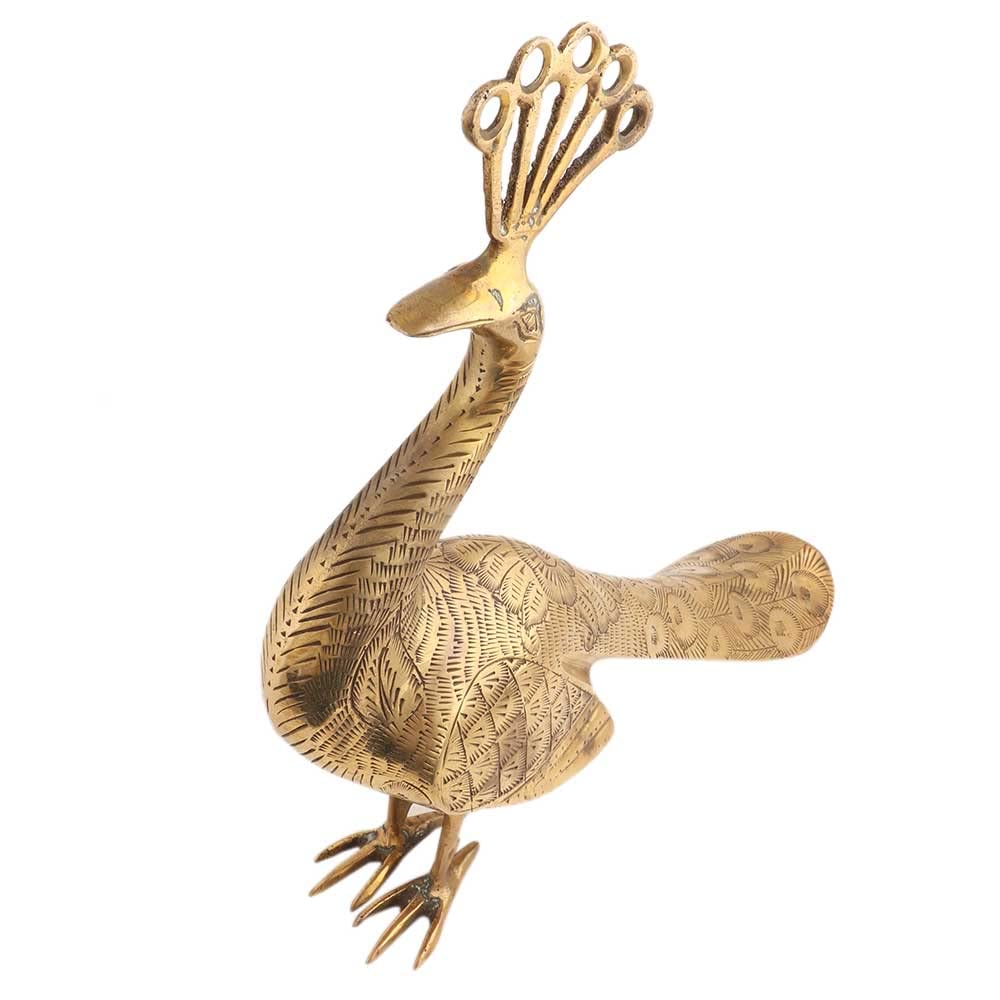 Indian-Shelf Handmade Peacock with Fine Craving Amazing Detailed Version Statement Pieces Decor Gift Items (37.00 cm, Golden)