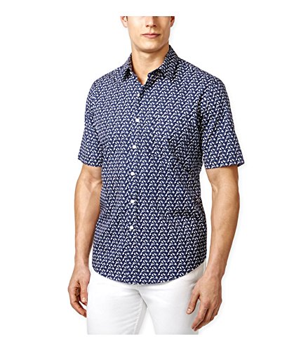 Club Room Mens Multi-Sport SS Button Up Shirt, Blue, Medium