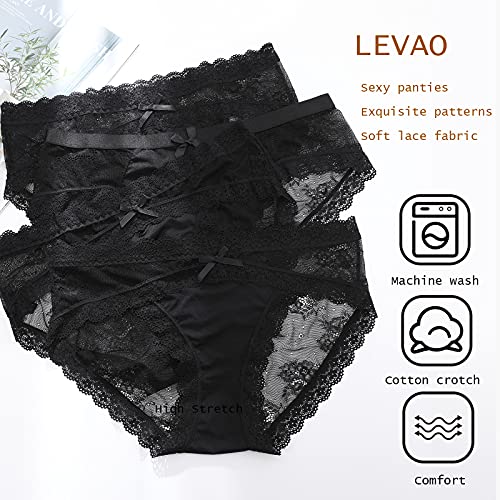 Image of LEVAO Sexy Underwear for Women Hipster Cheeky Bikini Lace Panties 6 Pack | Cheeky underwear for women, soft lace panties, cotton crotch, daily wear,date night, party, honeymoon travel, alluring fit