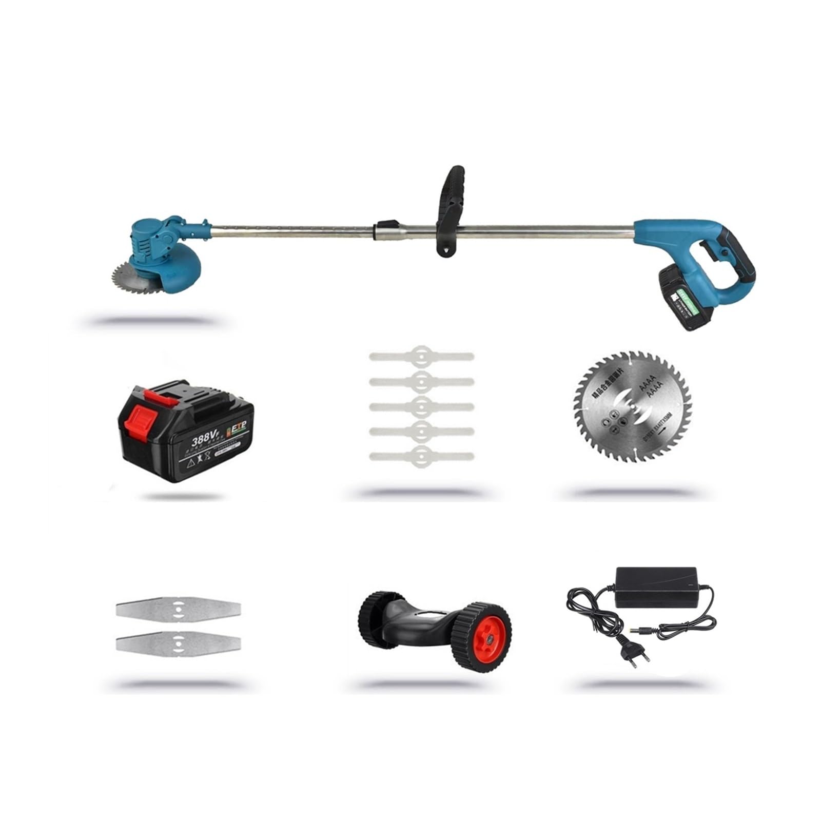 1800W Bezprzewodowa ręczna elektryczna kosiarka do trawy Przycinarka do trawy Regulowane przycinanie ogrodu Cięcie z 2 bateriami litowymi 8 akcesoriów (Color : With 1 Battery Set, Size : Small)