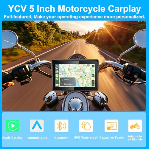 Image of YCV 5 inch Wireless CarPlay for Motorcycle Touchscreen with Android Auto, HD Waterproof Screen Portable GPS Navigastion System, Support Bluetooth Call, Music Play, Siri, Google Assistant, Vioce Control