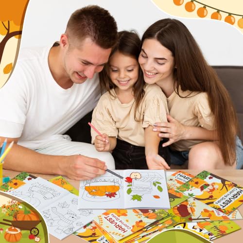 Image of Fall Harvest Coloring Books for Kids 72Pcs Bulk Thanksgiving Mini Coloring Booklet DIY Art Drawing Book with Pumpkin Turkey for Toddlers Autumn Thanksgiving Birthday Party Favors Goodie Bag Filler