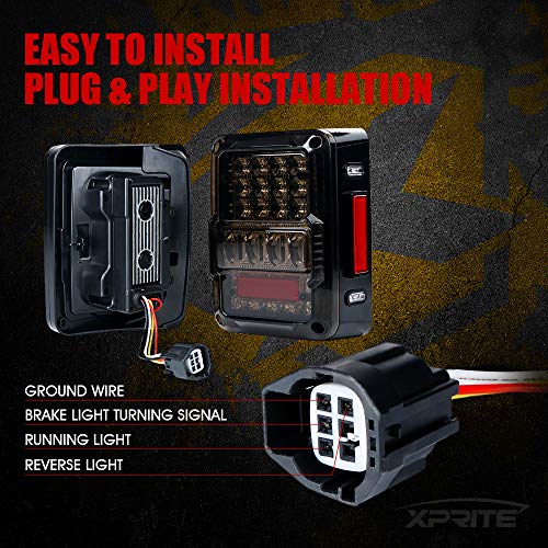 Image of Xprite 4D Smoked LED Tail Lights Compatible with 2007-2018 Jeep Wrangler JK | Signal /Brake /Reverse /Running Light, EMC Build-In, ABS housing, PMMA Lens, Waterproof, DOT Approved, Plug N Play