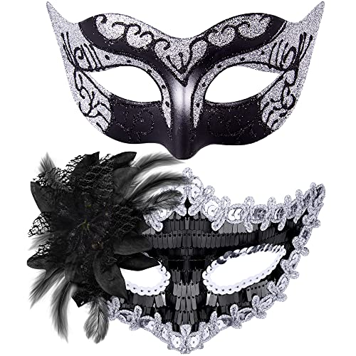 SIQUK Couple Masquerade Masks Sequins Venetian Party Mask Plastic Halloween