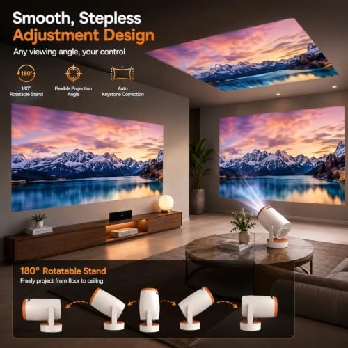 Image of TECHNOVIEW Smart Mini Projector 1080p and 4k Support, Electronic Focus, Auto Keystone, Android, H723 Processor, WiFi 6, Bluetooth, 180 Rotatable Stand, App Support, Built-in Speaker
