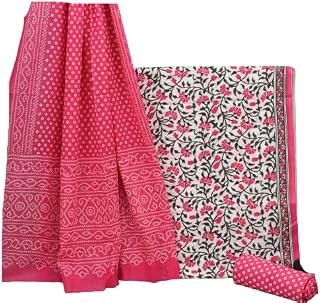 NISHIRE Women's Cotton Jaipuri Hand Block Print Unstitched Suit Material with Cotton Mulmul Dupatta Price In India